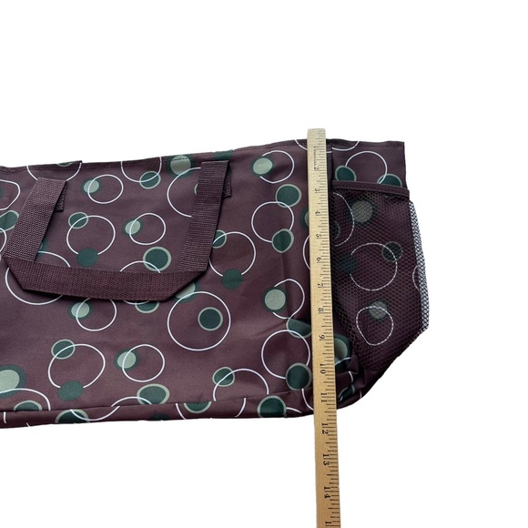 Square Brown Green White Polka Dots Handles Pockets Canvas Medium Sized Tote Bag - Picture 4 of 11